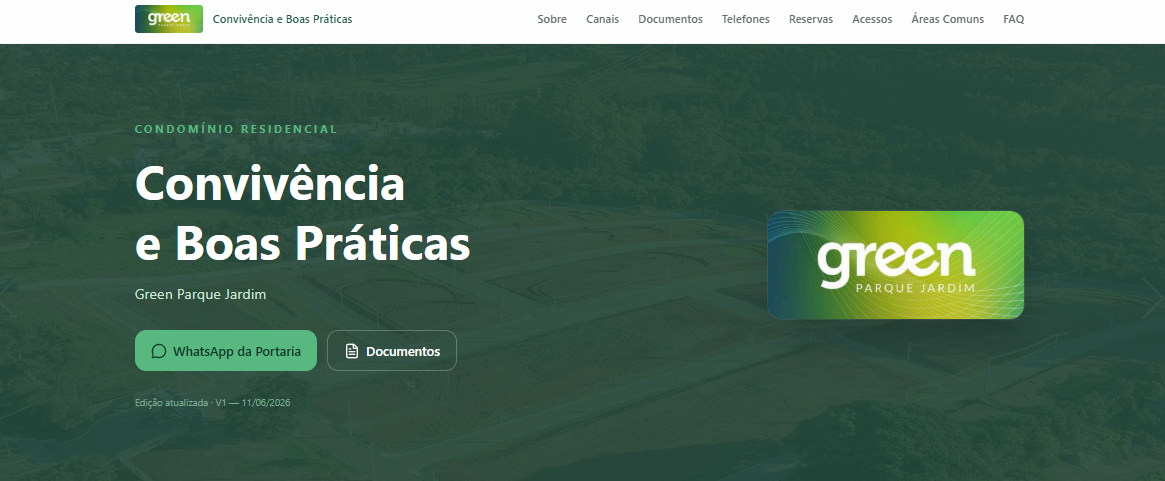 Site de convivência e boas práticas do Green Parque Jardim